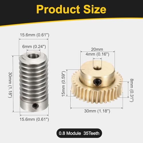 uxcell Worm Gear Set 35T 1:35 Reduction Rate1045 Steel Rod 6mm Bore - size: Gear-4mm, Rod-6mm Bore, style: 0.8M-35T