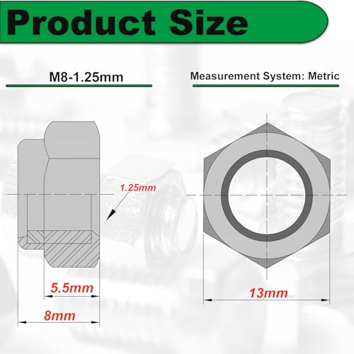 M8 1.25 Locknuts Metric Nylon Inserted Hex Lock Nuts - size: M8-Stainless Steel