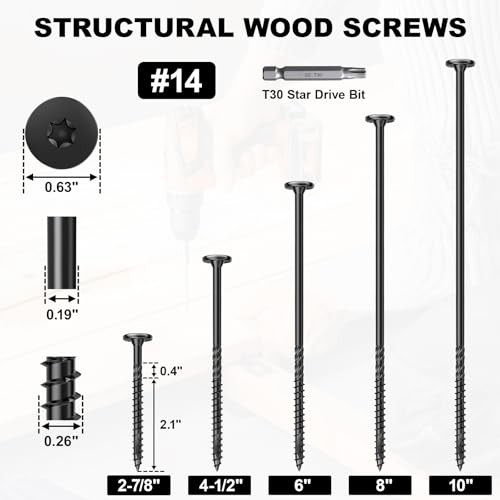 FMhotu #14 Heavy-Duty Wood Screws (4-1/2 Inch,50Pcs,Black) - color: Black, size: #14 x 4-1/2"
