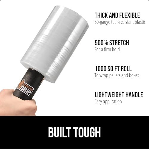 GORILLA GRIP Stretch Film Shrink Wrap for Moving, 1000'x5" Roll - size: 5" - 1000 FT Roll + Handle