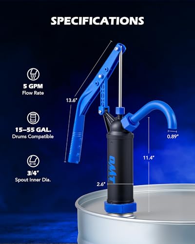 OMT 55 Gallon Drum Pump, Fits 5 to 55 Gallon Drums & Barrels - color: Black Lever Action Reinforced PP Pump