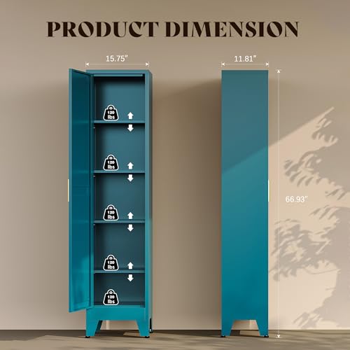 67“H Blue Narrow Kitchen Cabinet, Metal Skinny Pantry Storage Cabinet,Tall Narrow Bathroom Storage Cabinet with Adjustable Shelves,Slim and Thin Pantry Cabinets for Living Room Dining Room - color: Blue, size: 67"H