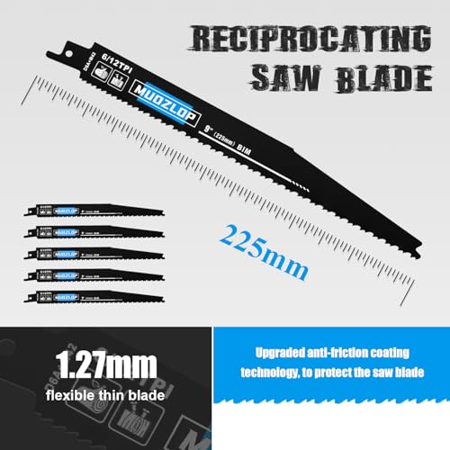 5Pack 9inch 6/12TPI Woodcutting Reciprocating Saw Blades Set - size: 6/12TPI/9 inch