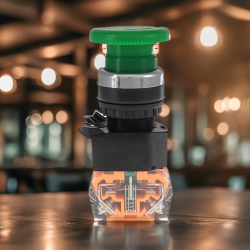 Emergency Push Button Switch, Green Mushroom Head, for Home or Industrial Equipment, Operating Rooms, Distribution Boxes, NO NC, 22mm, Stay-Put (1 Pack) - size: 1 Green, style: Stay-put