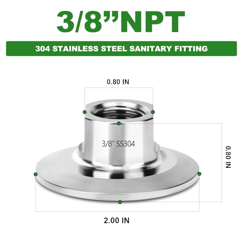TAISHER 2PCS 1.5" Tri Clamp to 3/8" NPT Female 304 SS Sanitary Fitting - size: 3/8" FNPT