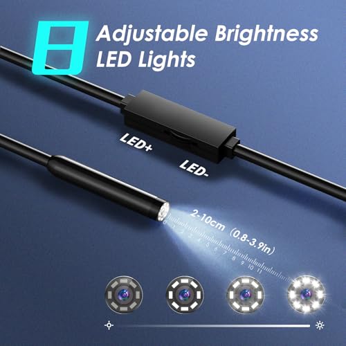 Industrial Endoscope Camera, 1920P HD Borescope Inspection Camera, 8mm IP67 Waterproof Snake Camera with 8 Adjustable LED Lights, 9.8FT(3M) Semi-Rigid Cable for iOS Android - size: 9.8FT-SL