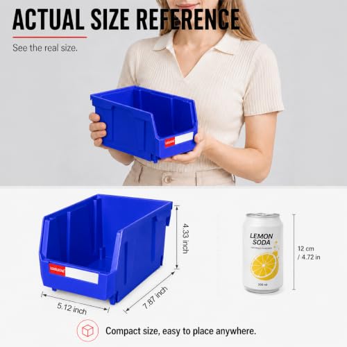 12 Pack Stackable Plastic Parts Bins, 7x5x4 in, Blue - color: Blue-12 Pack, size: 7"x5"x4"