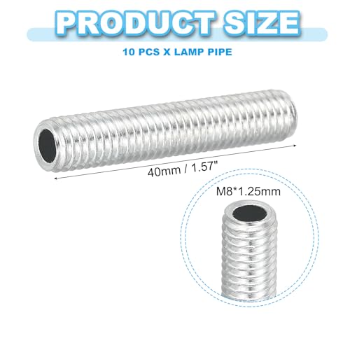 PATIKIL M8 Thread Carbon Steel Lamp Pipe, 10 Set 40 mm/1.57" Hollow Tube Thread Adapter Fasteners Hardware for Lamp Lights Chandelier Ceiling Light DIY, White Zinc Plating - size: M8x40mm