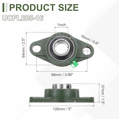 uxcell UCFL205-16 Pillow Block Bearings, 1 in Bore Chrome Steel, ABEC3 - size: UCFL205-16 (Bore 1")