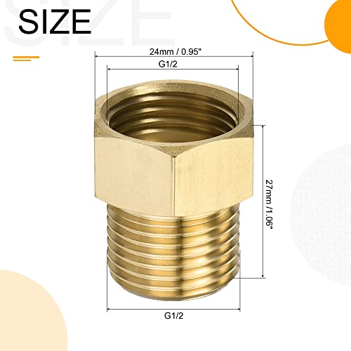 MECCANIXITY Brass Check Valve, G1/2 Male Female Thread 24x27mm Inward Flow Non-Return One Way Backflow Prevention for Water Petrol Fuel Line - size: G1/2