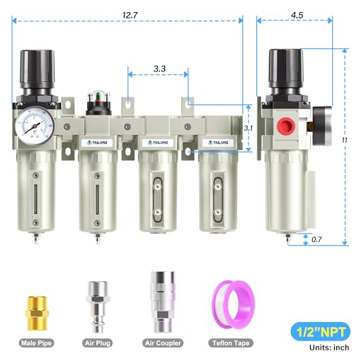 TAILONZ 1/2"NPT 4-Stage Compressed Air Dryer System Manual Drain - color: 4 Stage(2filter+2dryer), size: 1/2" NPT/Munual Drainage