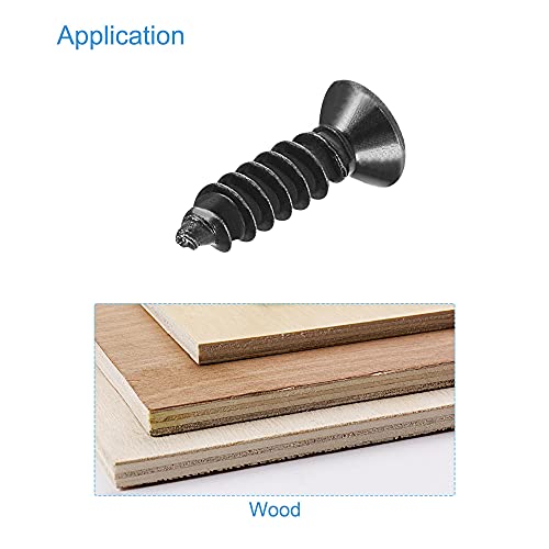 uxcell M3 x 12mm Wood Screws Phillips Flat Head Carbon Steel Self Tapping Screws Black 200pcs - size: M3 x 12mm