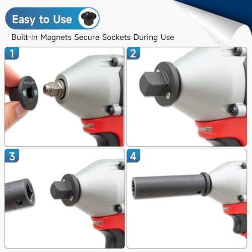 4 PCS Low Profile Impact Socket Adapter Set, for Tight Spaces, Stackable