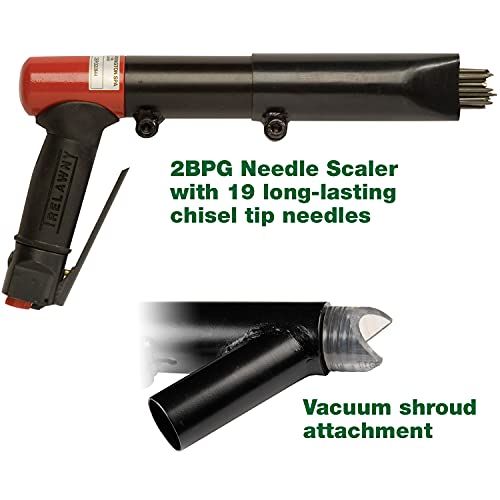 CS Unitec | 2BPG Needle and Chisel Scaler with Vacuum Shroud Pro Kit | 19 Needle Air Chisel | Professional Grade 3000 BPM Pistol Grip | Air Power 5.5 CFM - 199.3121 VS Pro Kit - style: 2BPG VS Pro kit