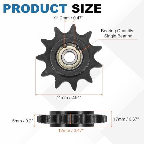 uxcell 2Pcs #60 Roller Chain Idler Sprocket, Type C 12mm Bore 3/4" Pitch 11 Tooth Tensioner, Black Oxide Finished 1045 Steel with Insert Single Bearing for ANSI #60 (DIN/ISO 12A) Chains - size: 12mm Bore 3/4" Pitch 11 Tooth