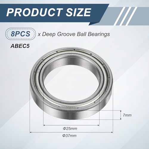 uxcell 8Pcs 6805ZZ 25mmx37mmx7mm Deep Groove Ball Bearings ABEC5 - size: 6805ZZ 25mmx37mmx7mm