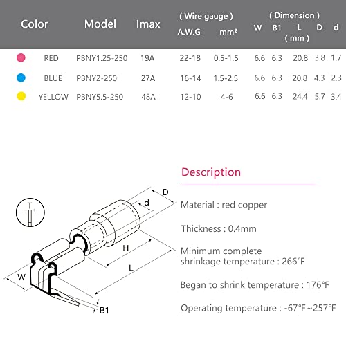 HKS 100PCS Piggyback Spade Connector Red 22-16 AWG - Heat Shrink Electrical Quick Disconnect Wire Connectors Kit - Tinned Red Copper - Automotive Marine Crimp Connectors - Waterproof and Insulated - color: Red 22-16AWG, size: Piggyback