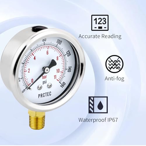 Dry Pressure Gauge NPT1/4,Low Pressure Gauge with 2.5 Inch Dial Size and 304 Stainless Steel Case,Lower Mount (0-100Psi) - color: 0-100Psi