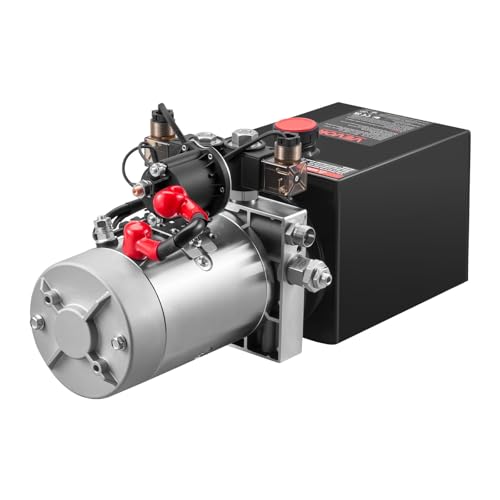 VEVOR 4 Quart Hydraulic Power Unit, Double Acting Dump Trailer Pump, 3200 PSI Max Relief Pressure & 0.91 GPM Flow Rate, DC 12V Hydraulic Pump with Metal Reservoir for Dump Trailer Car Lifting, Black - size: 4 Quart, style: Double Acting