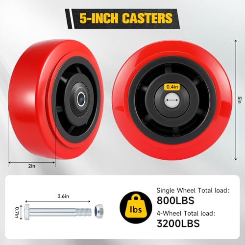 5 Inch Wheels,Heavy Duty Replacement Wheels,Casters Set of 4 Load 3200 Lbs - size: 5 INCH