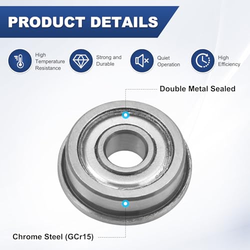 M METERXITY 4-Pack F604ZZ Flanged Ball Bearing, 4 x 12 x 4mm Double Metal Shielded Chrome Steel (GCr15) Flange Rip Bearings for Wheelbarrow/Printer/Fax Machines/Power Tools - size: 4mm x 12mm x 4mm