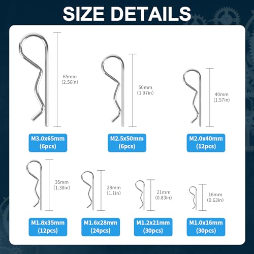 120pcs Premium Cotter Pin Assortment Kit, Heavy Duty R-Shaped Cotter Pins, 7 Sizes Zinc Plated Carbon Steel Hardware Pins for Automotive, Machinery, Lawn Mowers, and DIY Projects - size: R pin(hitch pin)