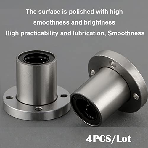 Linear Ball Bearings, LMF12LUU 12mm Extra Long Round Flange Linear Motion Bushing Double Side Rubber Sealed for 12mm Linear Shaft CNC Machine 3D Printer 4 Pack