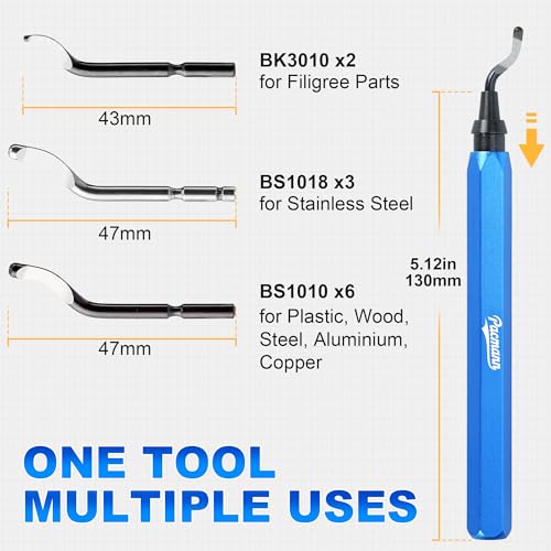 Deburring Tool, 11 High-Speed Steel Blades, 360-Degree Rotary Head