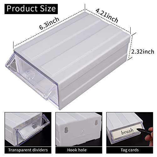 12 Pcs Drawer Stackable Storage Cabinet, White Plastic Organizer with Drawers & 36 Pcs Clear Dividers Organizer Rack & 48 Pcs Tag Card & 24 Pcs Non-slip Stickers for Home Office School - color: 12-Box-White