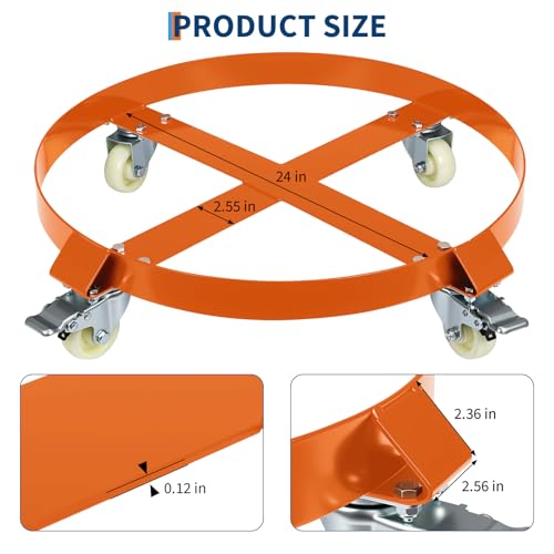 55 Gallon Heavy Duty Drum Dolly, 1,000 Pound Capacity,Barrel Dolly Cart Drum Caddy with Cross Braces & Swivel Casters Wheel,Non Tipping Design,Barrel Cart with Brake for Warehouse Drum Handling