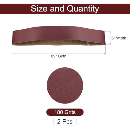 uxcell 2pcs 6" x 89" Sanding Belts 180 Grits Aluminum Oxide Abrasive Belt Sander Paper Sanding Papers for Metal Wood Grinding Polishing, Reddish Brown - size: 180 Grits