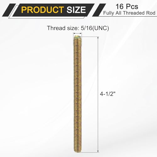 uxcell 16 Pack Fully All Threaded Rod 5/16" Thread, 4-1/2" Length, Thread Screw Threaded Rod Screw Sofa Foot Screw Bolt for Chair Furniture Mounting Assembly Fastening - size: 4-1/2"