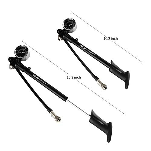 Giyo High Pressure Shock Pump, (300 PSI Max) for Fork & Rear Suspension, Lever Lock on Nozzle No Air Loss (Black)