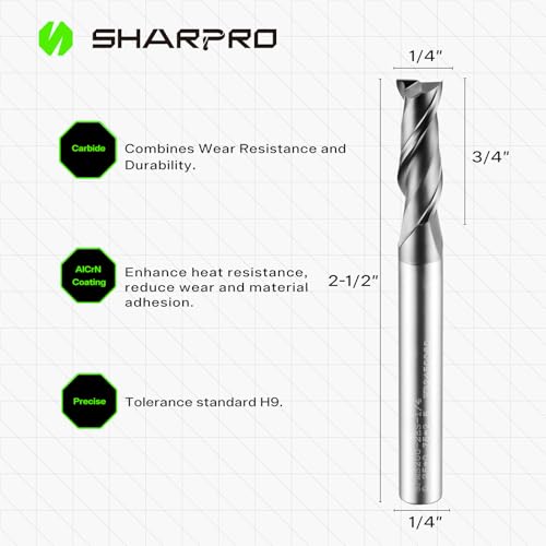 1/4 End Mills 1/4 Inch Shank, 2 Flute Carbide Square Endmill with AlCrN Coated, Upcut Spiral CNC Router Bits for Alloy Steel, Metal and Stainless Steel - size: 1/4 in(2 Flute)
