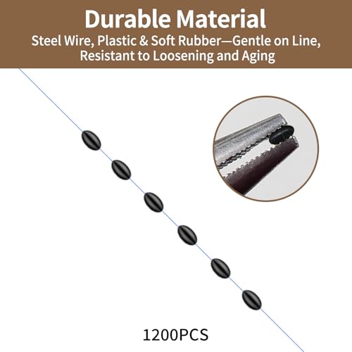 1200Pcs Bobber Stops Fishing Rubber Beads Line Stoppers for Fishing Sinkers Weight Stopper Kit with Bumpers and Smart Speed Stop Fishing Accessories S Size Float Stopper Set