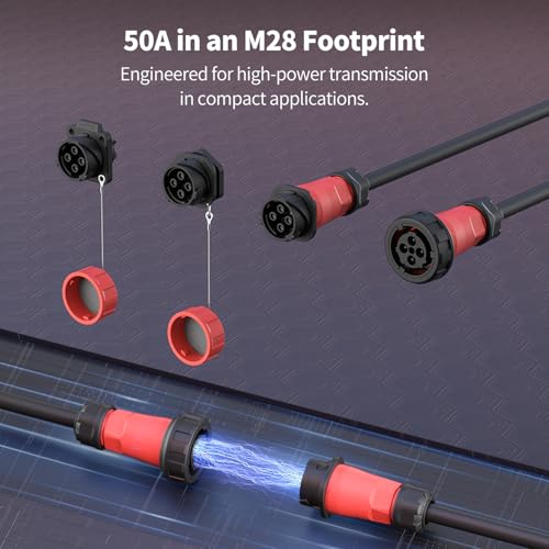 CNLINKO DL-28 50A Waterproof Connector 2-Pin Screw Assembly M28 - size: 2-Pin Screw-Assembly, style: Single-Hole Socket Set