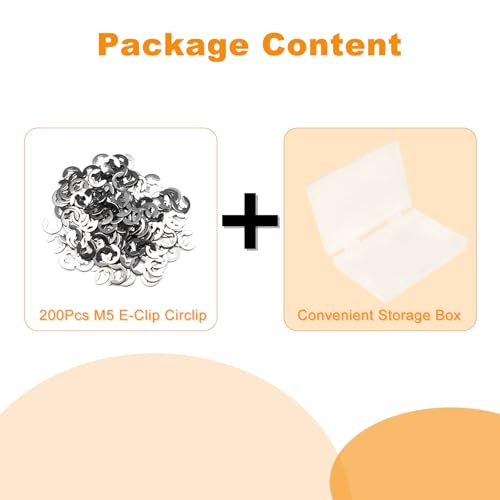 200Pcs M5 E-Clip Circlip, 304 Stainless Steel Snap Rings - color: Silver, size: M5
