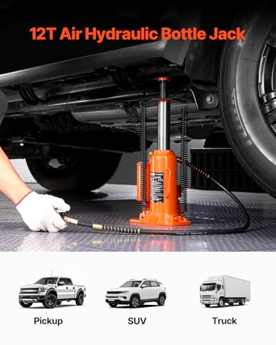 VEVOR Air Hydraulic Bottle Jack, 12 Ton/26455 lbs Pneumatic Hydraulic Bottle Jack with 10.43''-19.88'' Lifting Range & Manual Hand Pump, for Pickup, Truck, RV, Auto Repair, Industrial Engineering
