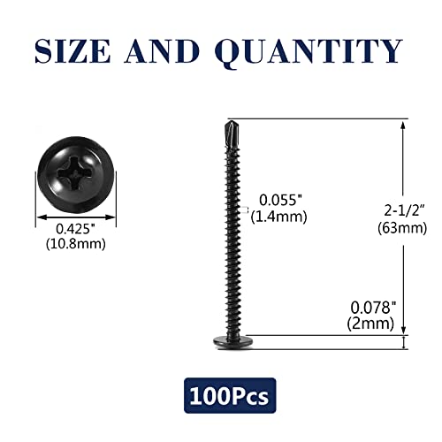 #8 x 2-1/2" Sheet Metal Screws 100PCS 410 Stainless Steel Truss Head Fast Self Tapping Screws Black Oxide by SG TZH - color: Black, size: #8 x 2-1/2"