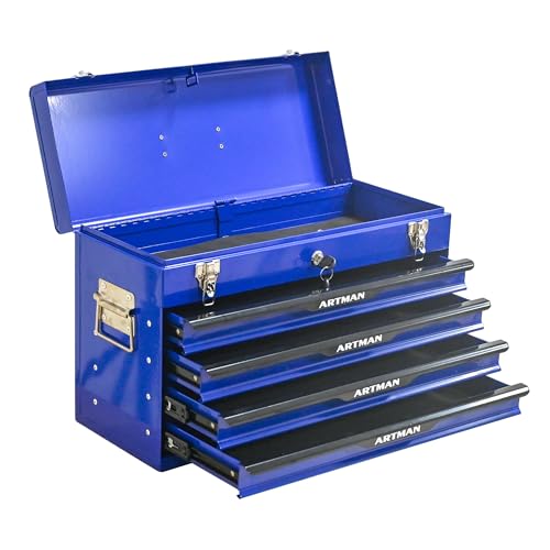 KEIKI 20-inch Steel Portable Tool Box With Drawers, Tool Storage Box Organizer With Metal Lock Closure Device for Garage, Workshop, Blue - color: Blue