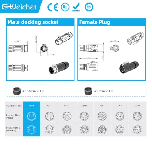 LP12 2PIN Industrial Waterproof Connector IP68 Quickly Plugging Aviation Connector Solder-Assembly M12 2PIN Circular Connector Fast Release Electrical Connector Female Plug&Male Socket - size: 2 Pin, style: Female Plug / Male Socket