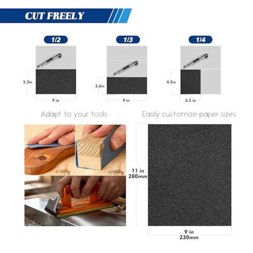 10-Sheets 280 Grit Sandpaper, 9 x 11 Inch Wet Dry Sand Paper Assortment Pack, Silicon Carbide Abrasive Sanding Sheets for Automotive Car Paint Metal Wood Furniture Crafts Polishing - size: 9x11 inch, style: 280Grit 10 Pcs