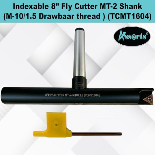8″ Balanced Fly Cutter Indexable Face Milling Cutter with MT2 Shank (M10 × 1.5 Drawbar Thread), Single TCMT1604 Insert, Torx Screw & Star Key Included - size: 8″ Fly Cutter MT-2 Shank (M10×1.5) (TCMT 1604)
