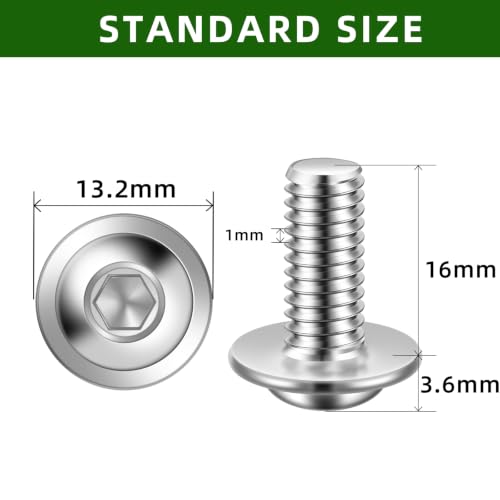 Mellewell M6 x 16mm Flanged Button Head Socket Cap Screw Bolts, 304 Stainless Steel 18-8, Allen Socket Drive, Bright Finish, Fully Threaded, Pack of 25 - color: Silver, size: M6-1.0 x 16mm