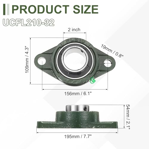 uxcell UCFL210-32 Pillow Block Bearings, 2 in Bore Chrome Steel, ABEC3 - size: UCFL210-32 (Bore 2")