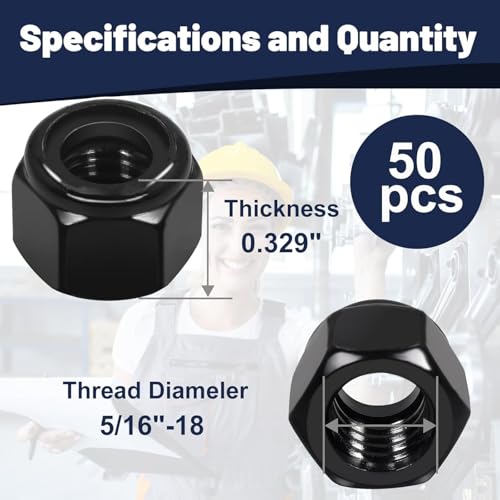 ZQZ 5/16-18 Nylon Lock Nuts,50Pcs Stainless Steel Nylon Insert Locknut Black - color: Black, size: SAE 5/16-18; 50pcs