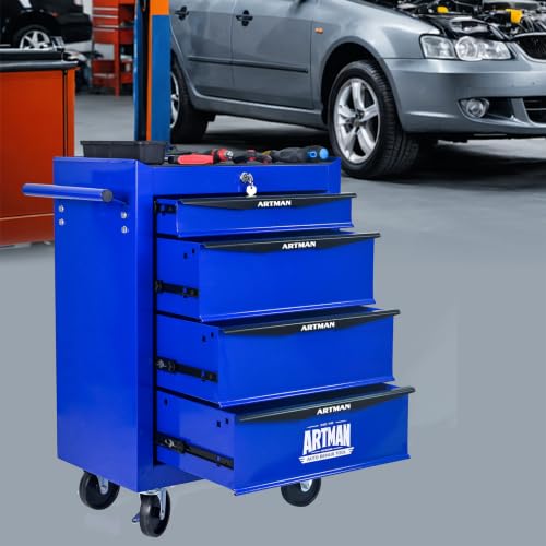 4-Drawer Steel Rolling Tool Cart with Wheels & Handle, Heavy-Duty Tool Chest Storage Cabinet for Garage and Workshop - color: Blue, size: 4-Drawer