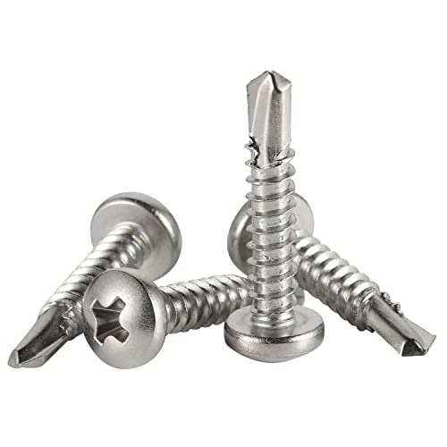 Mellewell #6 x 1/2" Pan Head Self Drilling Screws, Self Tapping Sheet Metal Screws, 410 Stainless Steel, 100 PCS - color: Silver, size: #6 x 1/2"