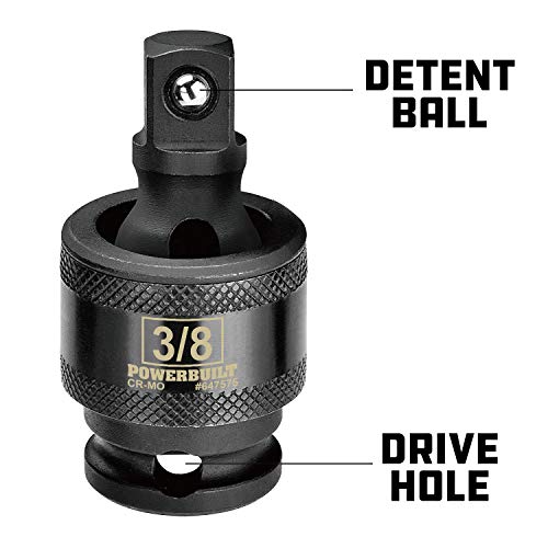 Powerbuilt 3/8-Inch Drive Impact Universal Joint Socket, Swivel Socket Adapter, Impact Grade Chrome-Moly made - 647575 - size: 3/8 in.