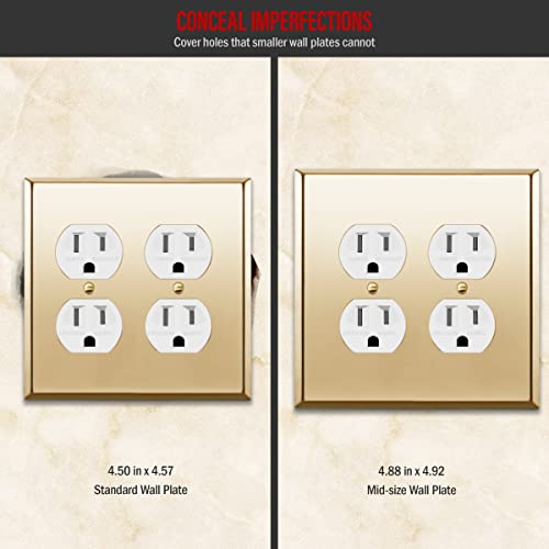 ENERLITES Dual Duplex Receptacle Metal Wall Plate, Mid-Size Polished Brass - color: Polished Brass, size: Midsize